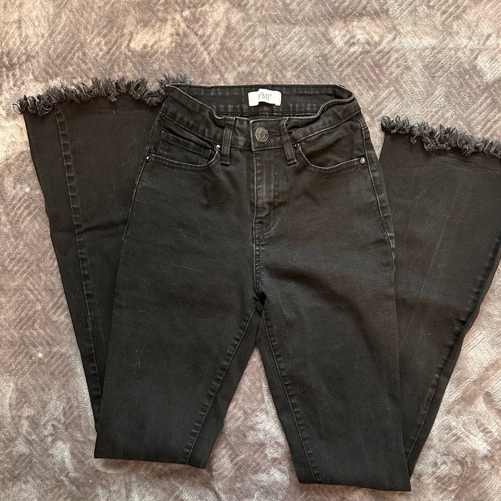 YMI Women's High Rise Black Frayed Jeans